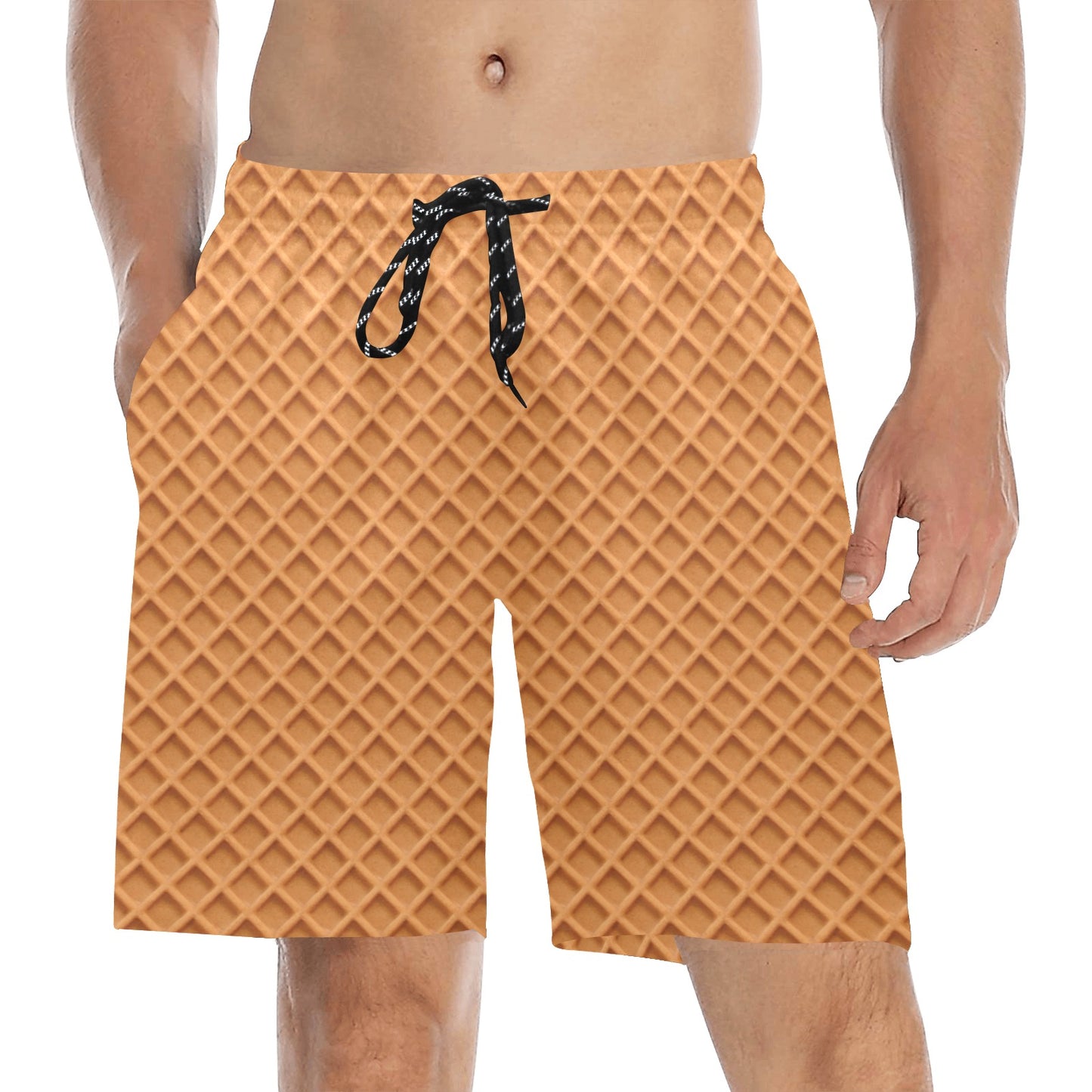 Waffle Texture Print Design LKS301 Men's Swim Trunks Beach Shorts
