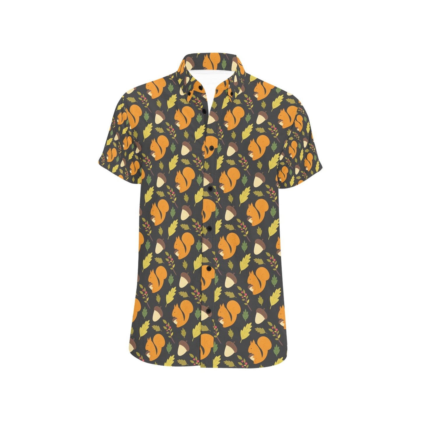 Squirrel Print Design LKS301 Men Short Sleeve Button Up Shirt