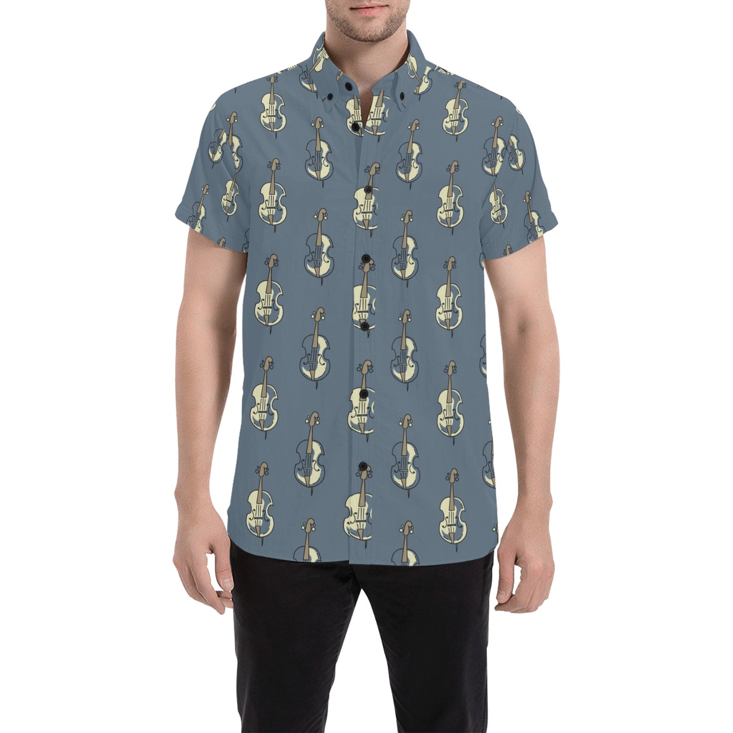 Violin Print Design LKS403 Men Short Sleeve Button Up Shirt