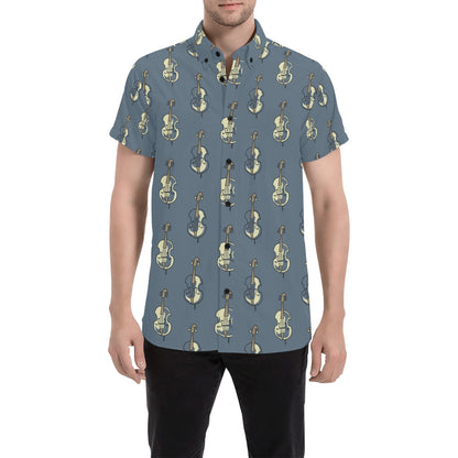 Violin Print Design LKS403 Men Short Sleeve Button Up Shirt
