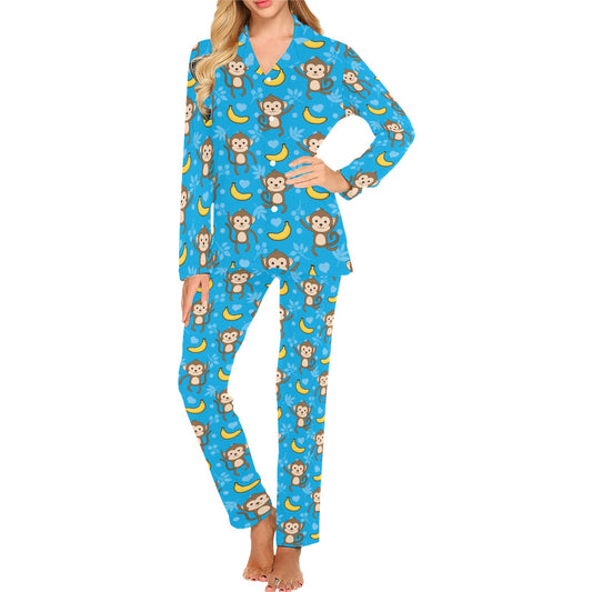 Monkey Pattern Print Design 05 Women's Long Pajama Set