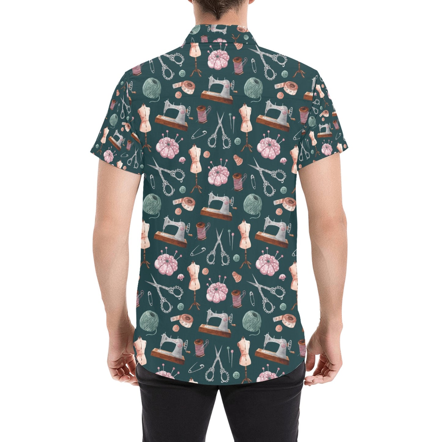 Sewing Equipment Print Design LKS307 Men Short Sleeve Button Up Shirt