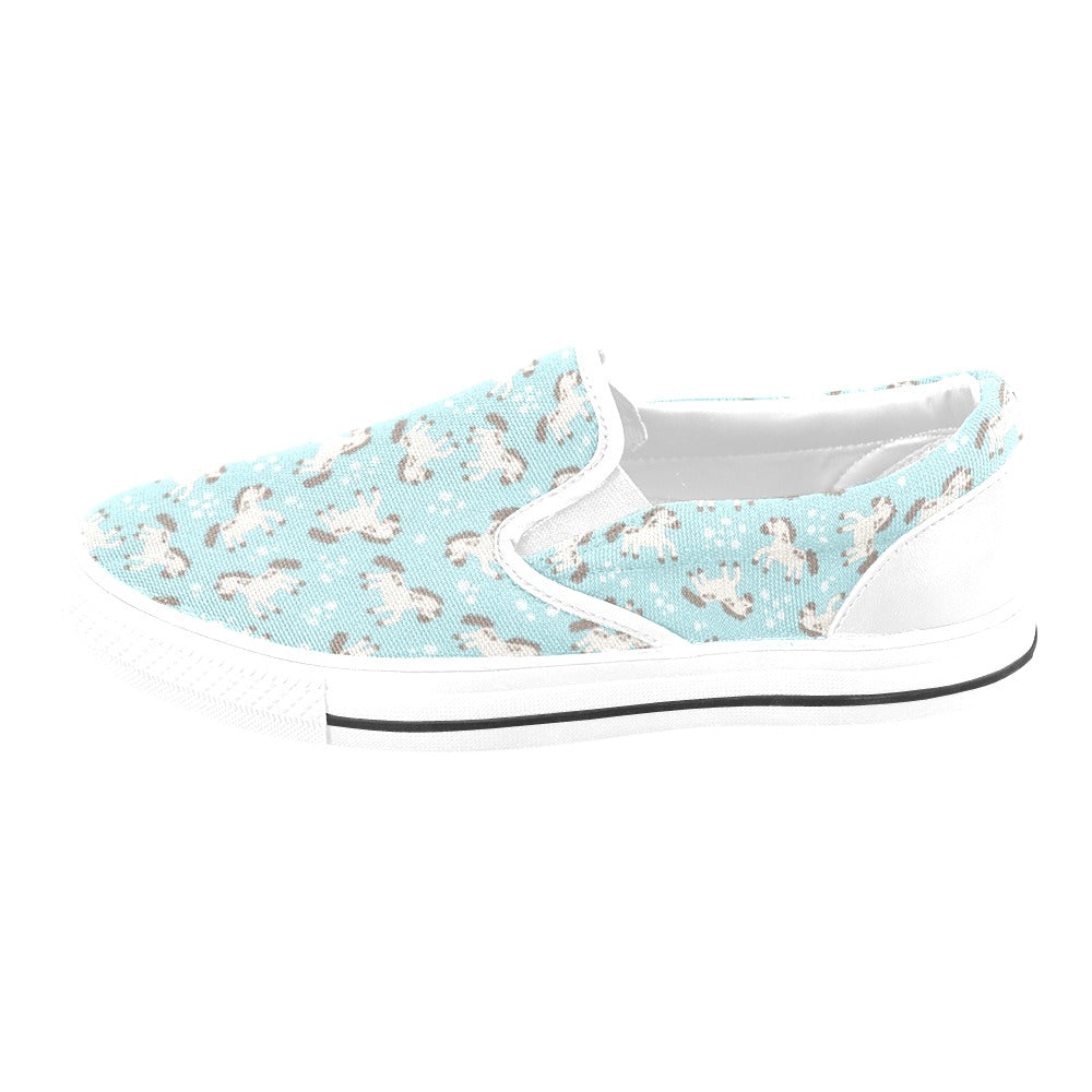 Horse Cute Print Design LKS306 White Slip Ons Canvas Women's Shoes