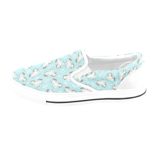 Horse Cute Print Design LKS306 White Slip Ons Canvas Women's Shoes