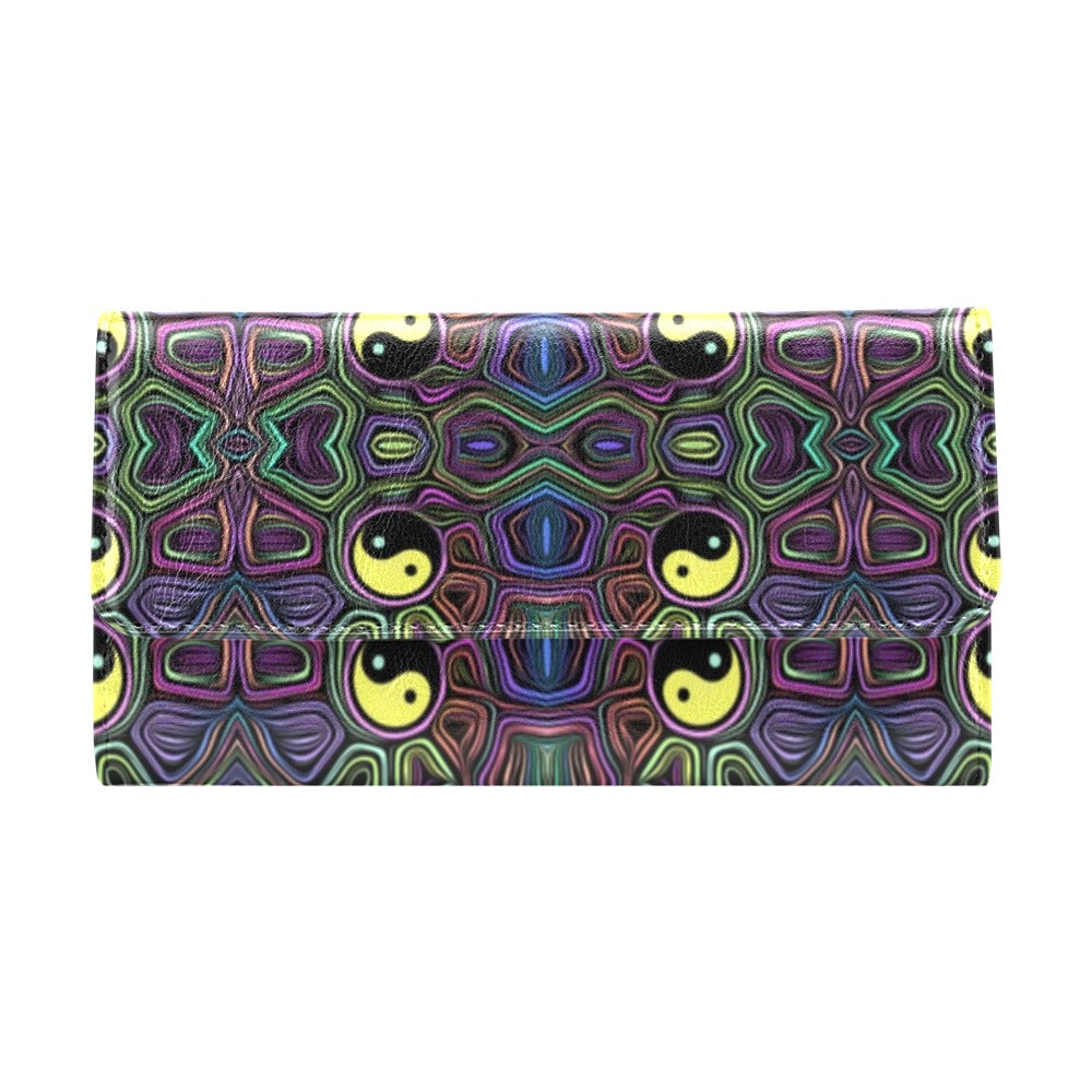 Yin Yang Neon Color Design Print Women's Trifold Wallet