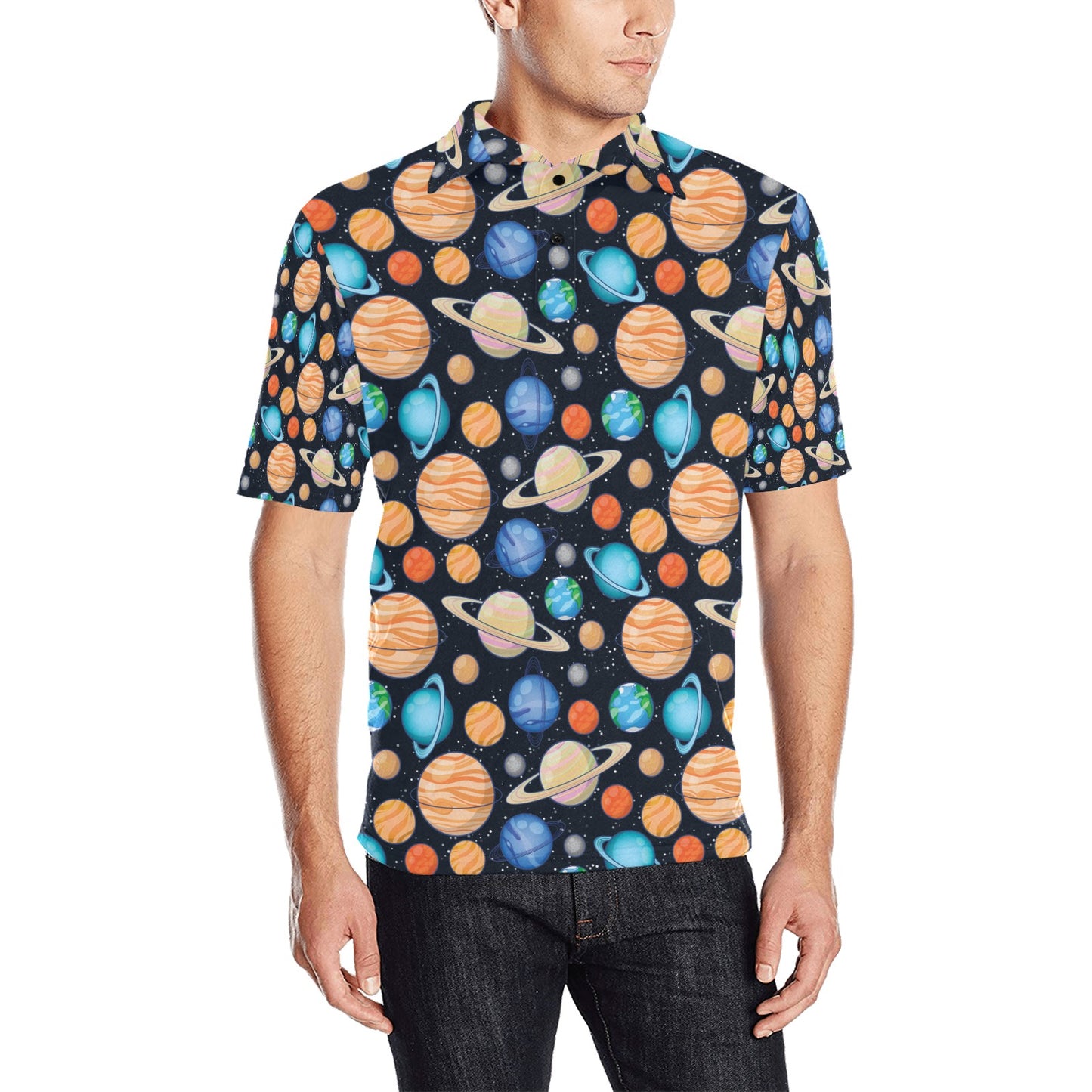 Planet Colorful Print Design LKS301 Men Polo Shirt