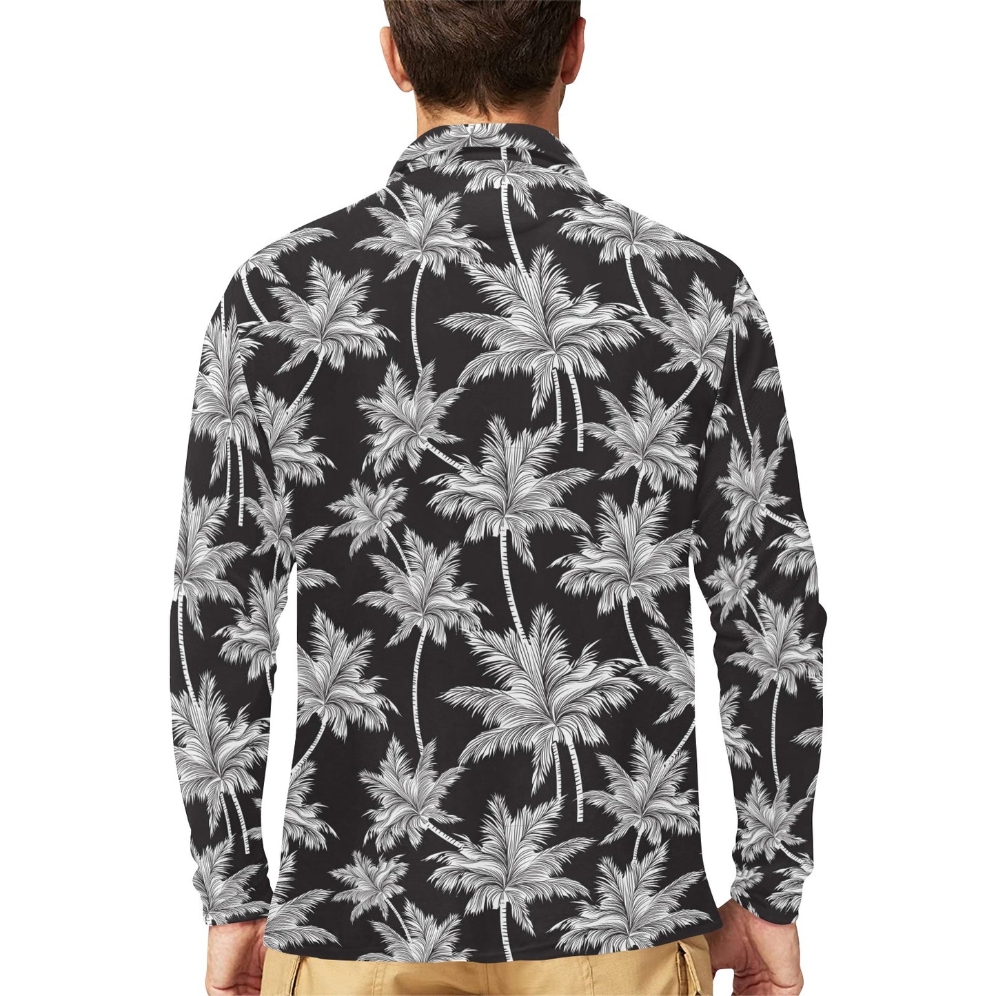 Palm Tree Pattern Print Design PT03 Long Sleeve Polo Shirt For Men's