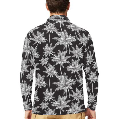 Palm Tree Pattern Print Design PT03 Long Sleeve Polo Shirt For Men's