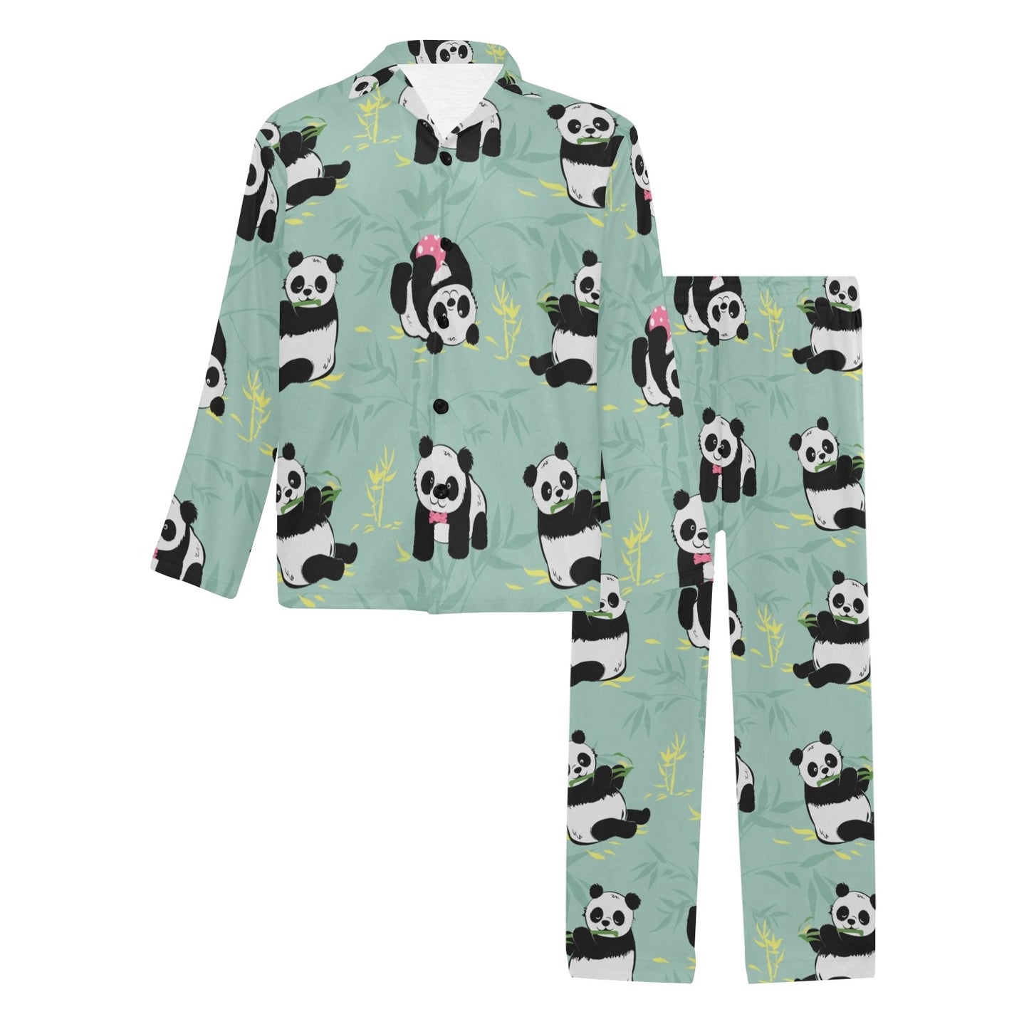 Panda Pattern Print Design A05 Men's Long Pajama Set