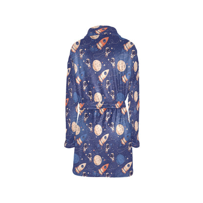 Space Astronaut Rocket Print Design LKS304 Women's Fleece Robe