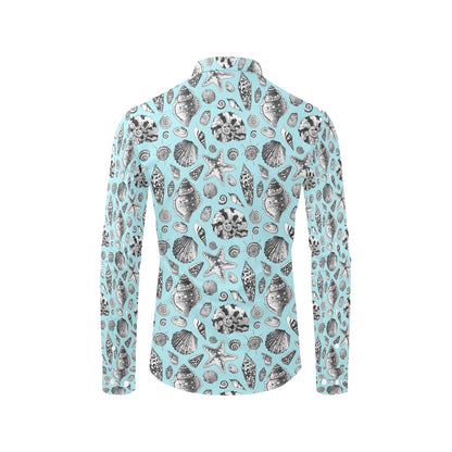 Seashell Beach Print Design LKS302 Men's Long Sleeve Dress Shirt