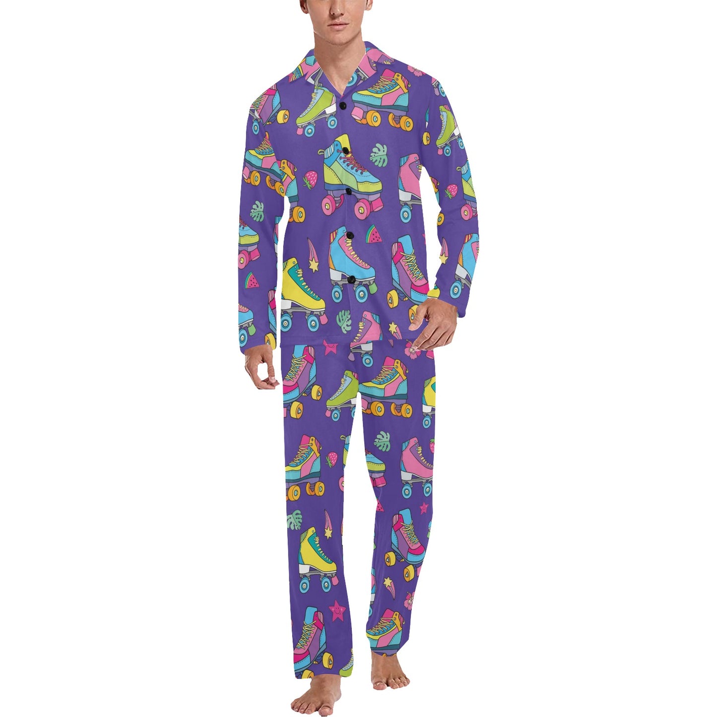 Roller skate Colorful Pattern Print Design A05 Men's Long Pajama Set