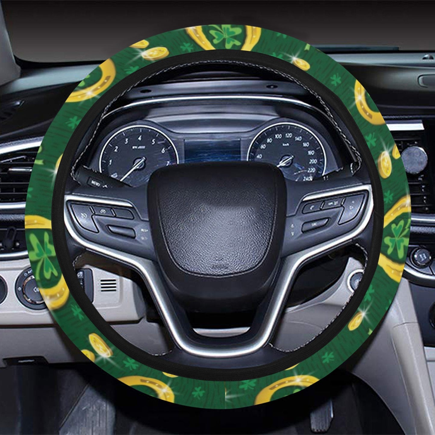 Shamrock Horse Shoes Saint Patrick's Day Print Design LKS307 Steering Wheel Cover with Elastic Edge