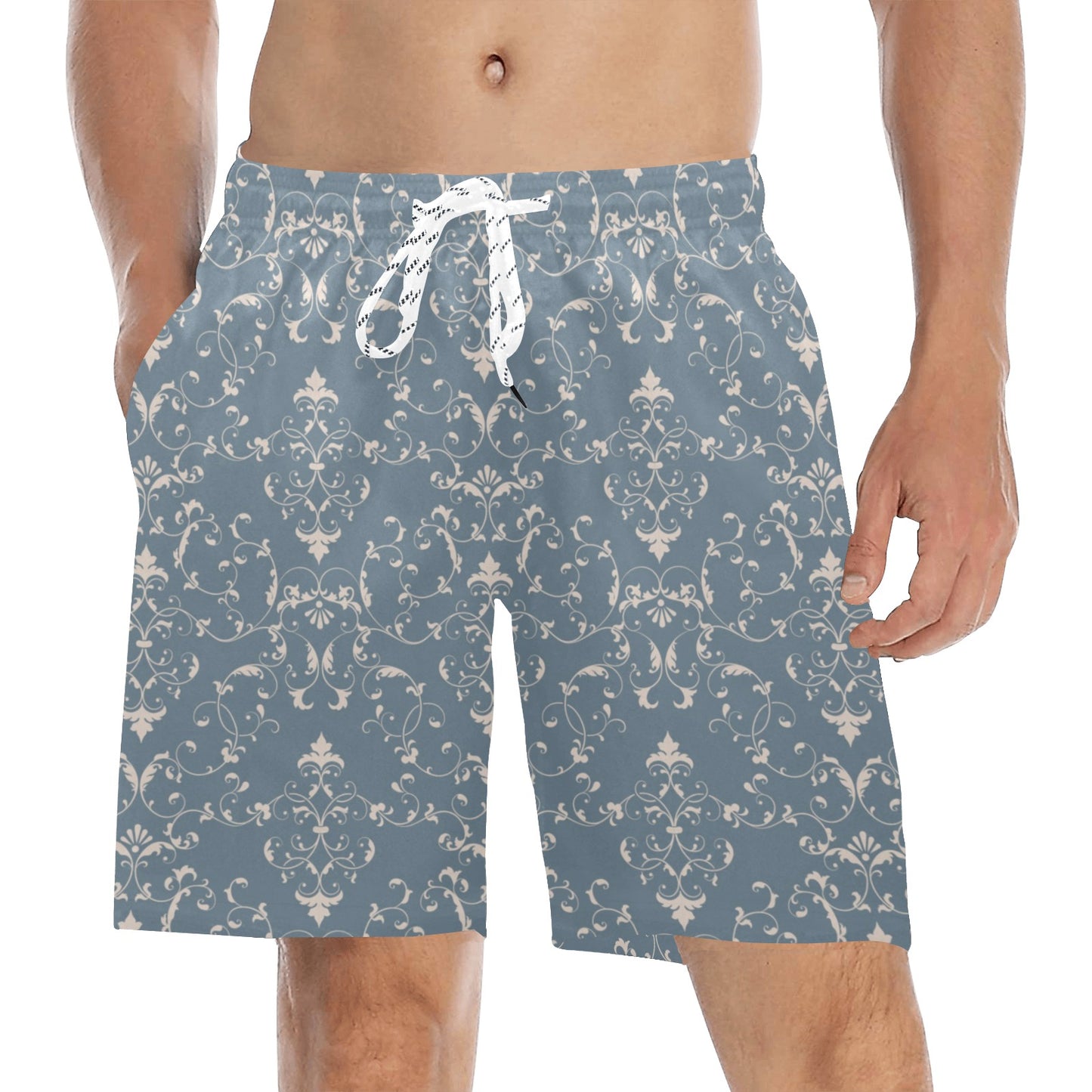 Damask Elegant Teal Print Pattern Men's Swim Trunks Beach Shorts