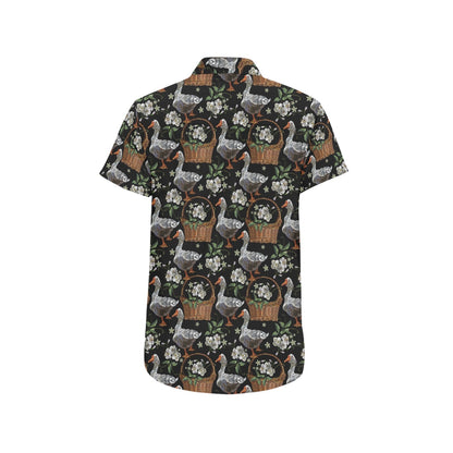 Goose Print Design LKS406 Men Short Sleeve Button Up Shirt