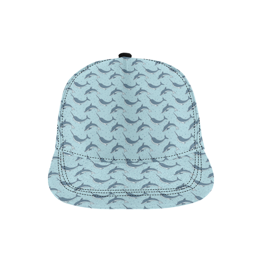 Narwhal Dolphin Print Snapback Cap