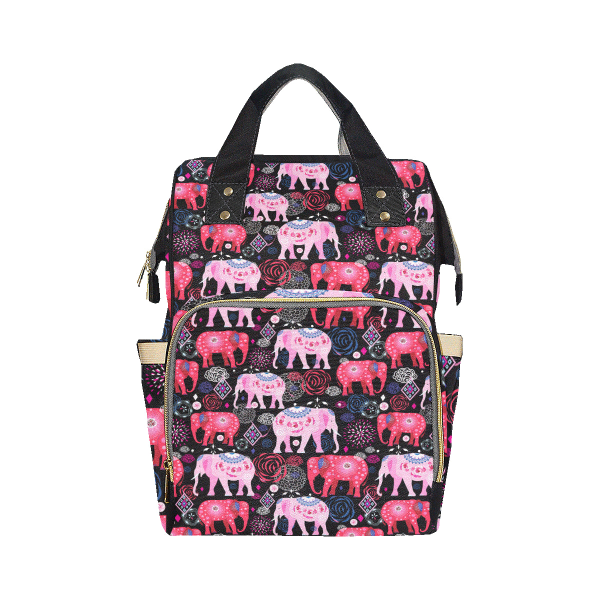 Pink Elephant Pattern Diaper Bag Backpack