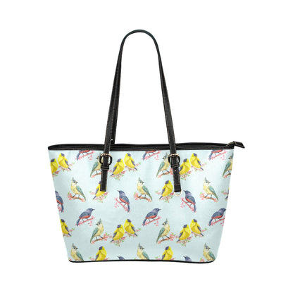 Bird Sweet Themed Print Pattern Leather Tote Bag