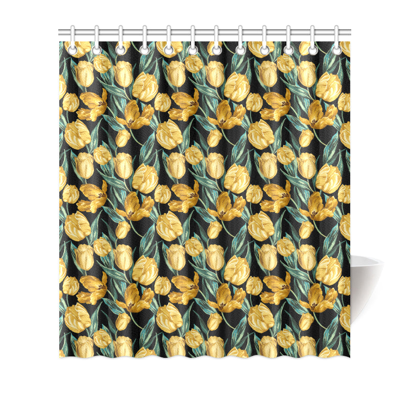 Elegant Yellow Tulip Print Shower Curtain