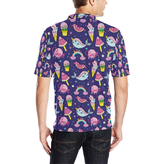 Narwhal Cute Pattern Print Design 02 Men Polo Shirt