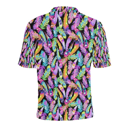 Neon Feather Pattern Print Design A02 Men Polo Shirt