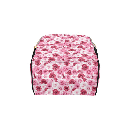 Pink Red Rose Pattern Print Diaper Bag Backpack