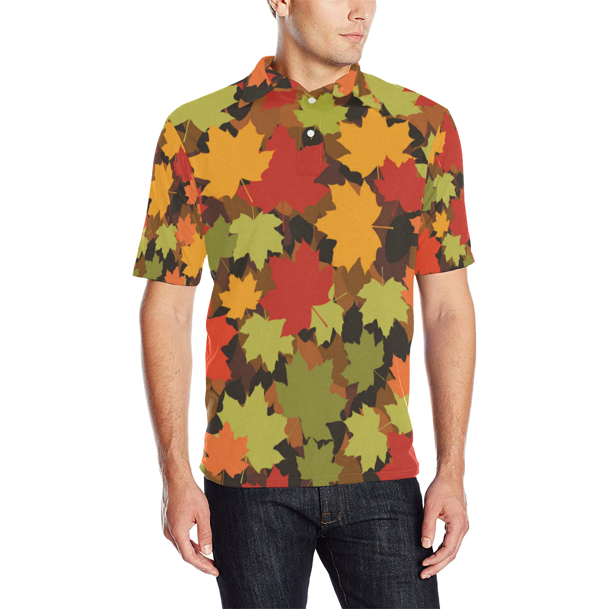 Maple Leaf Pattern Print Design 05 Men Polo Shirt