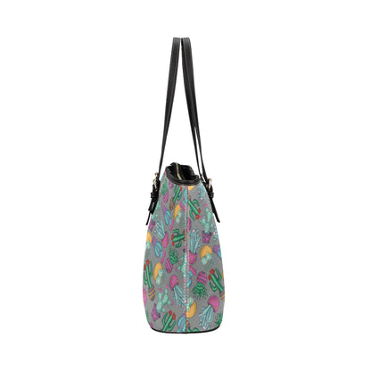 Cactus Colorful Print Pattern Leather Tote Bag