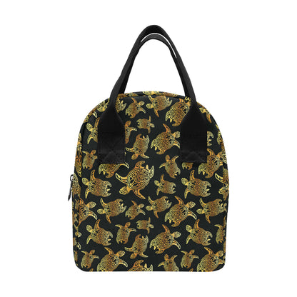 Gold Tribal Turtle Polynesian Themed Insulated Lunch Bag