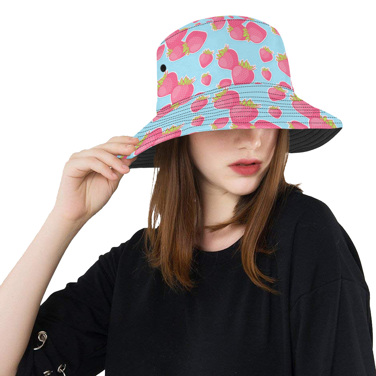 Strawberry Pattern Print Design SB04 Unisex Bucket Hat