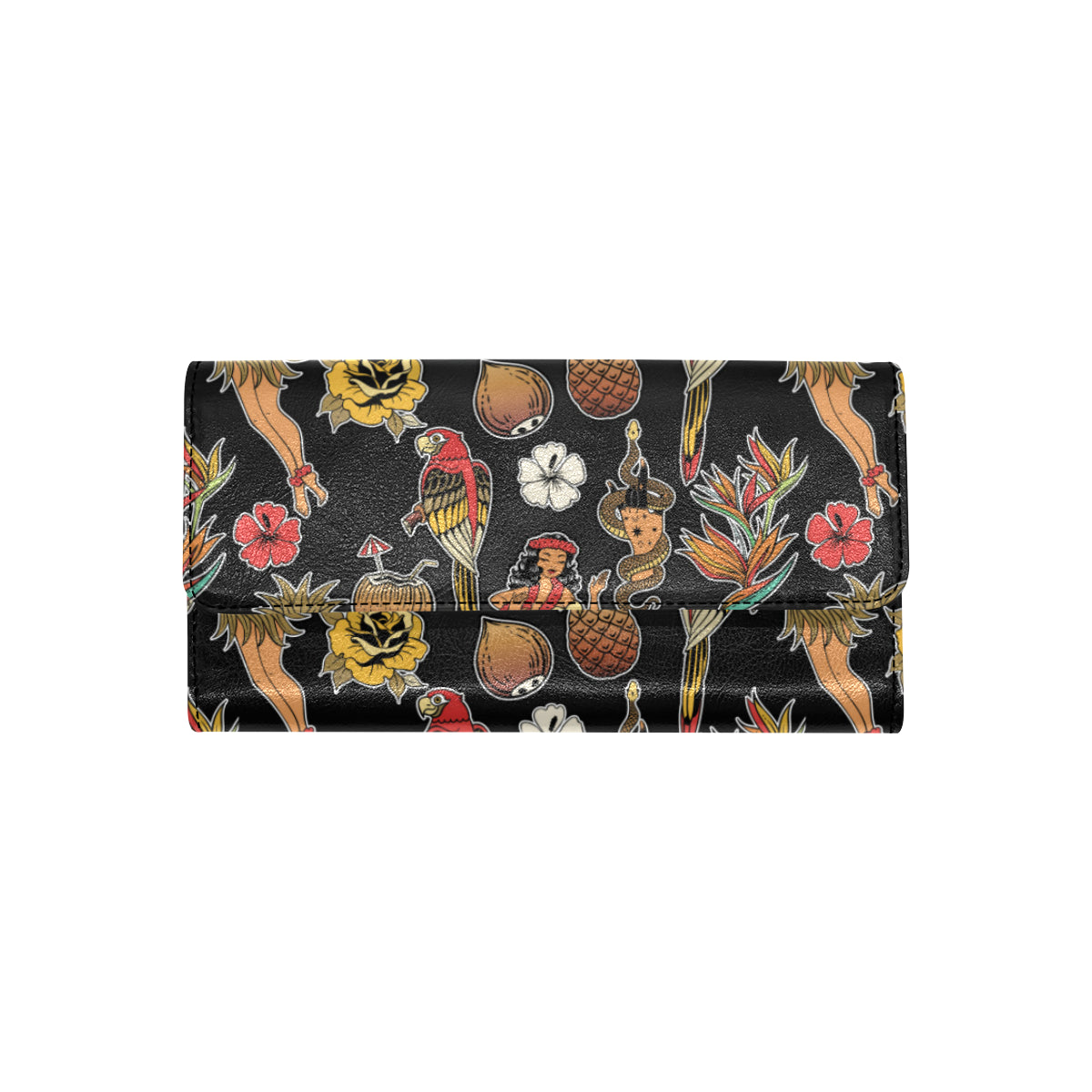 Hula Dancers Hawaiian Style Pattern Print Design 0 Women's Trifold Wallet