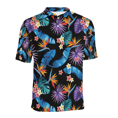 Tropical Flower Pattern Print Design TF018 Men Polo Shirt