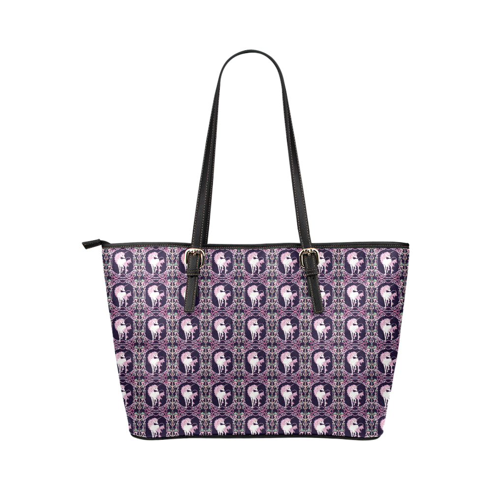 Unicorn Fantastic Flower Leather Tote Bag