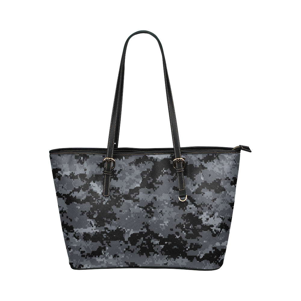 ACU Digital Black Camouflage Leather Tote Bag