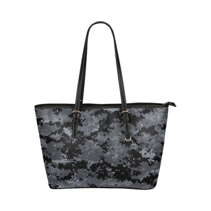 ACU Digital Black Camouflage Leather Tote Bag