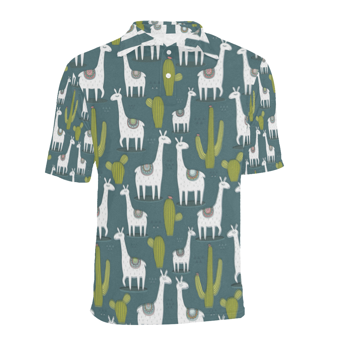Llama Cactus Pattern Print Design 03 Men Polo Shirt