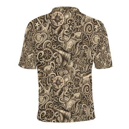 Nautical Tattoo Design Themed Print Men Polo Shirt