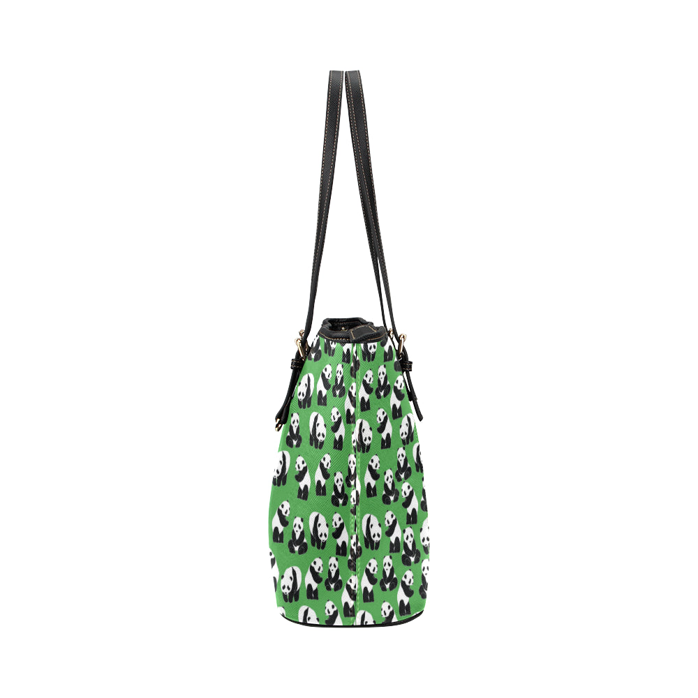 Panda Bear Pattern Themed Print Leather Tote Bag