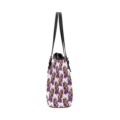 Chihuahua Purple Floral Leather Tote Bag