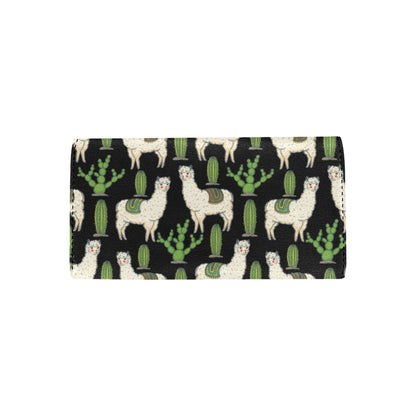 Llama Cactus Pattern Print Design 011 Women's Trifold Wallet