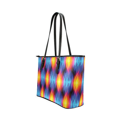 Flame Fire Blue Design Print Leather Tote Bag