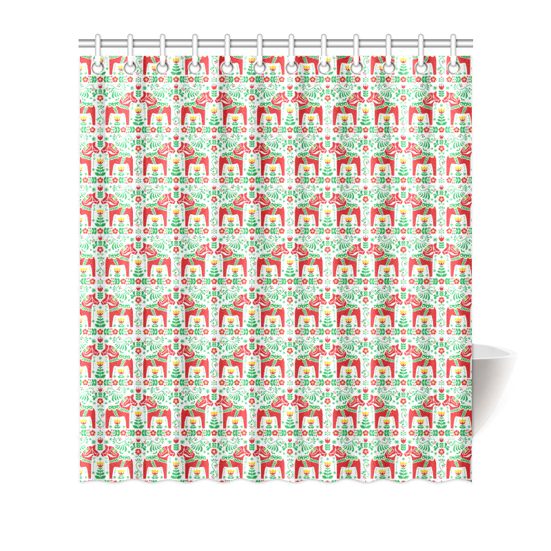 Swedish Dala Style Pattern Shower Curtain