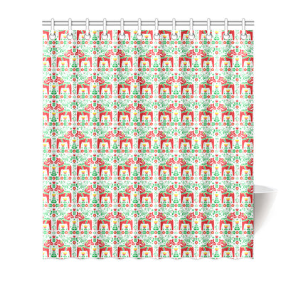 Swedish Dala Style Pattern Shower Curtain