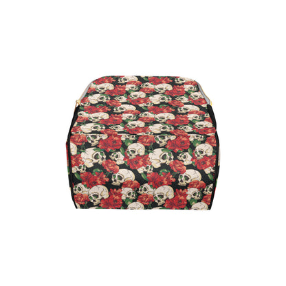 Skull Red Rose Diaper Bag Backpack