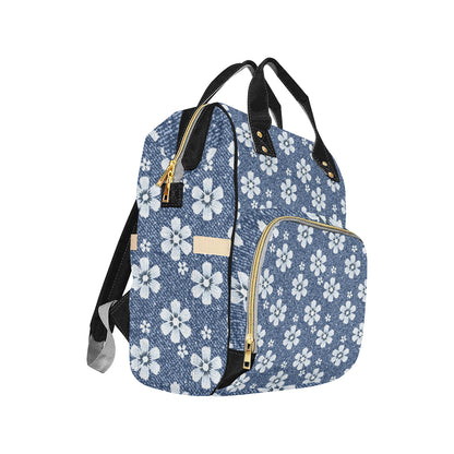 Jean Flower Pattern Print Design 03 Diaper Bag Backpack