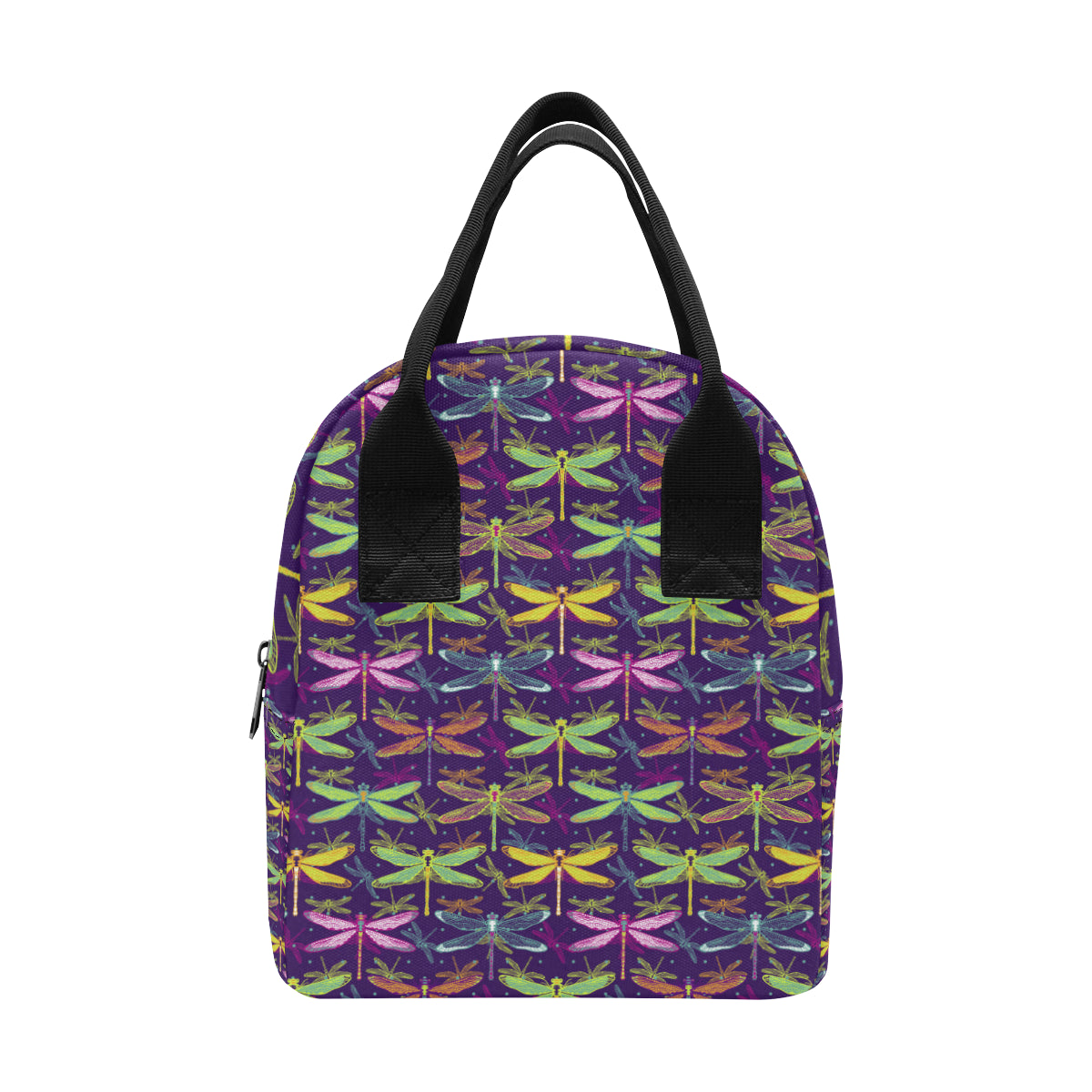 Dragonfly Neon Color Print Pattern Insulated Lunch Bag
