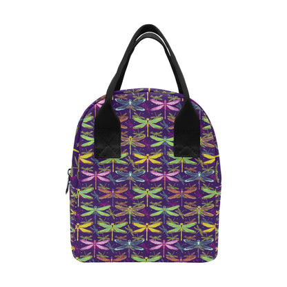 Dragonfly Neon Color Print Pattern Insulated Lunch Bag