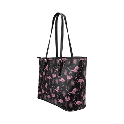 Flamingo Pink Print Pattern Leather Tote Bag