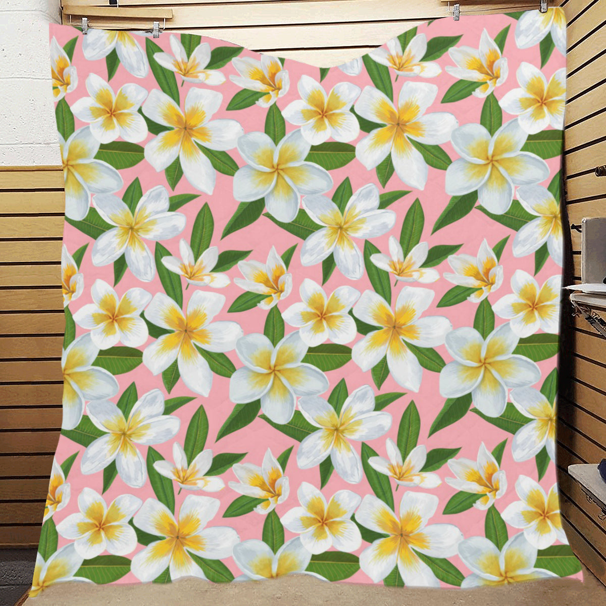 White Plumeria Pattern Print Design PM011 Premium Quilt