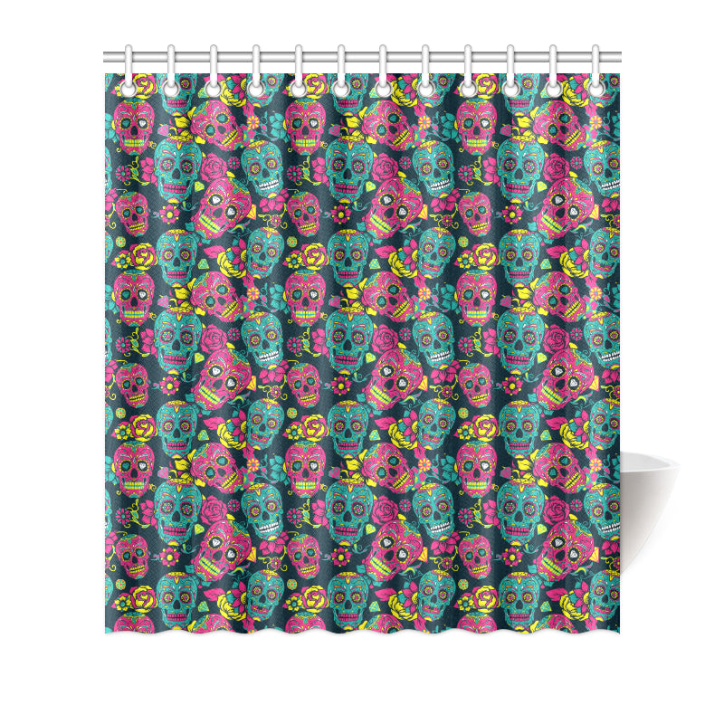 Sugar Skull Floral Design Themed Print Shower Curtain